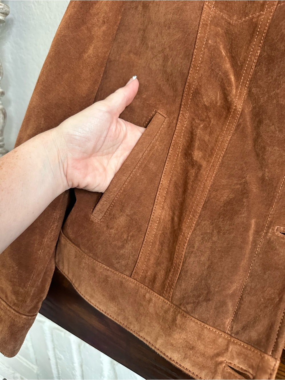 Charter Club Genuine Leather Cognac Brown Trucker Jacket Women's Medium - Picture 5 of 8